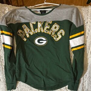 NFL Green Bay Packers Long Sleeve Tee - Green and Gray - L juniors